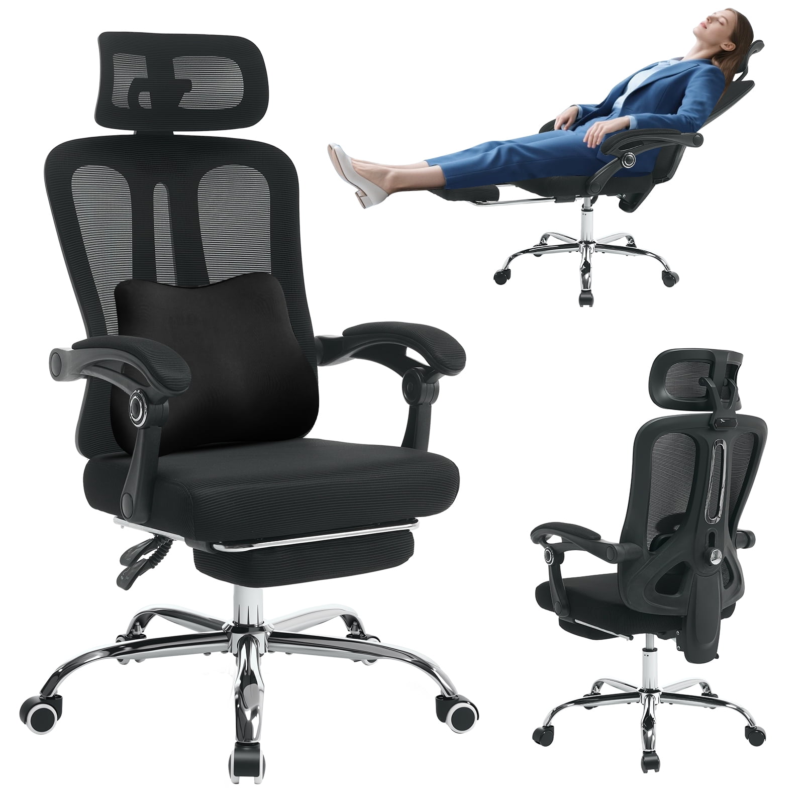 Ergonomic Office Chair with Footrest & Headrest – High Back Mesh Desk Chair, 90-140° Recline with Lock, 360° Swivel, Breathable Mesh for Home & Office – Heavy Duty for Men & Women