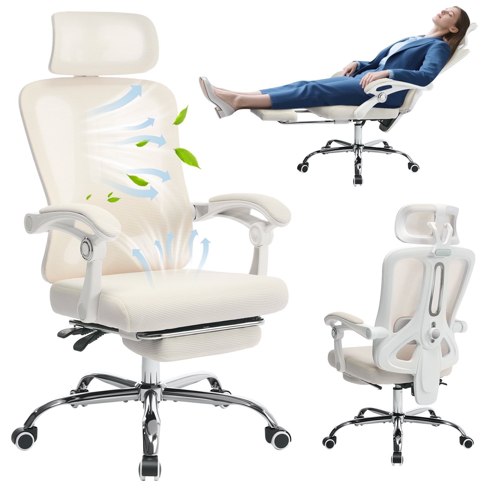 Ergonomic Office Chair with Footrest & Headrest – High Back Mesh Desk Chair, 90-140° Recline with Lock, 360° Swivel, Breathable Mesh for Home & Office – Heavy Duty for Men & Women