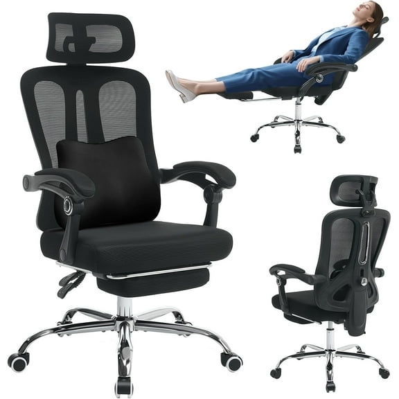 Ergonomic Office Chair with Footrest, High-Back Mesh Gaming Chair with Synchronized Reclining, 3D Adjustable Armrests & Lumbar Support, Swivel Computer Desk Chair for Home Office, Black