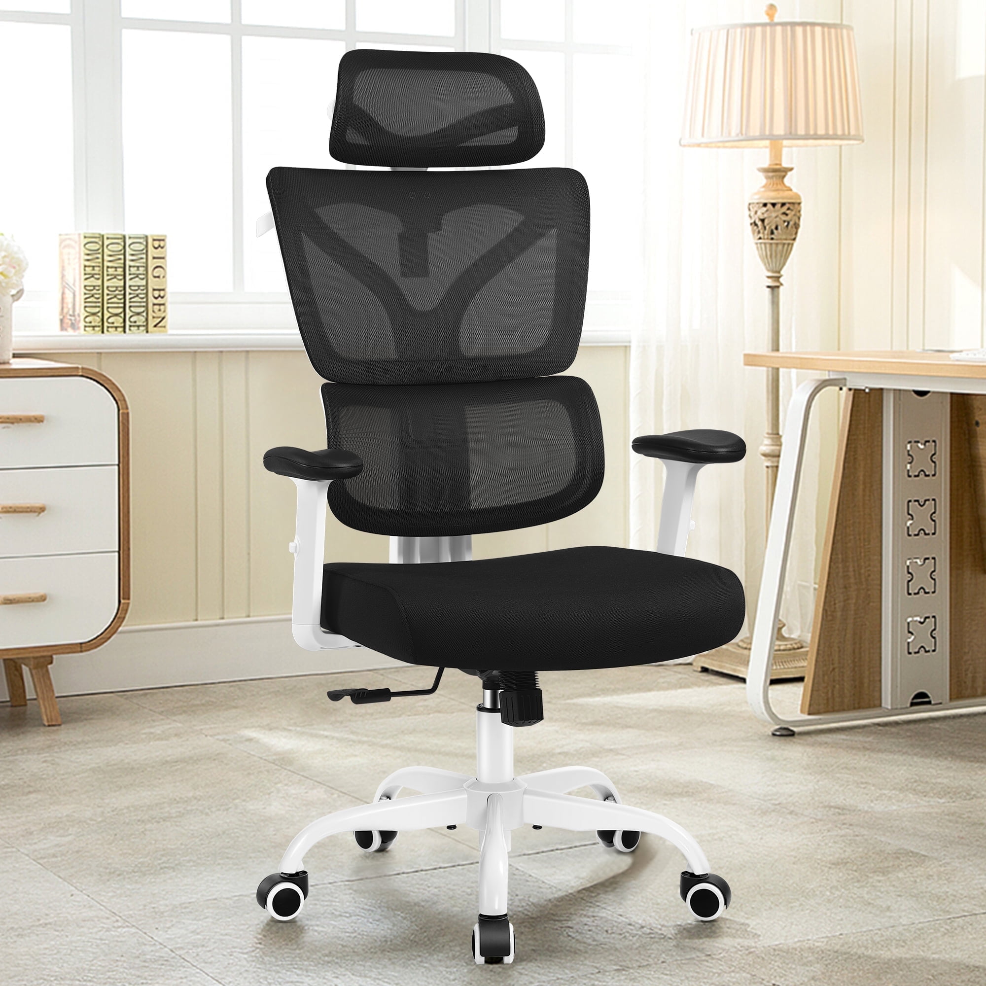 CoolHut Home Office Chair High Back Mesh Office Chair with Adjustable Headrests Ergonomic Lumbar Support Gaming Chiar Metal Base Black Walmart Business Supplies