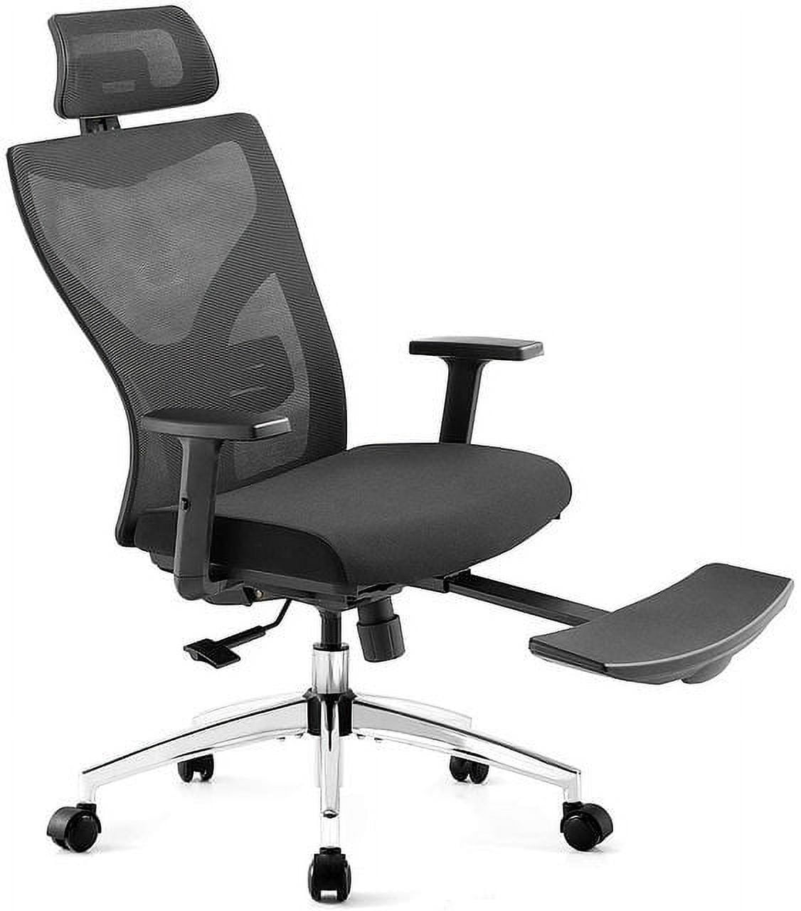 Ergonomic Office Chair, High Back Desk Chair with Adjustable Lumbar Support & Thick Seat Cushion, 135Reclining & Rocking Mesh Computer Chair with Footrest, Adjustable Headrest, Armrest (Black)