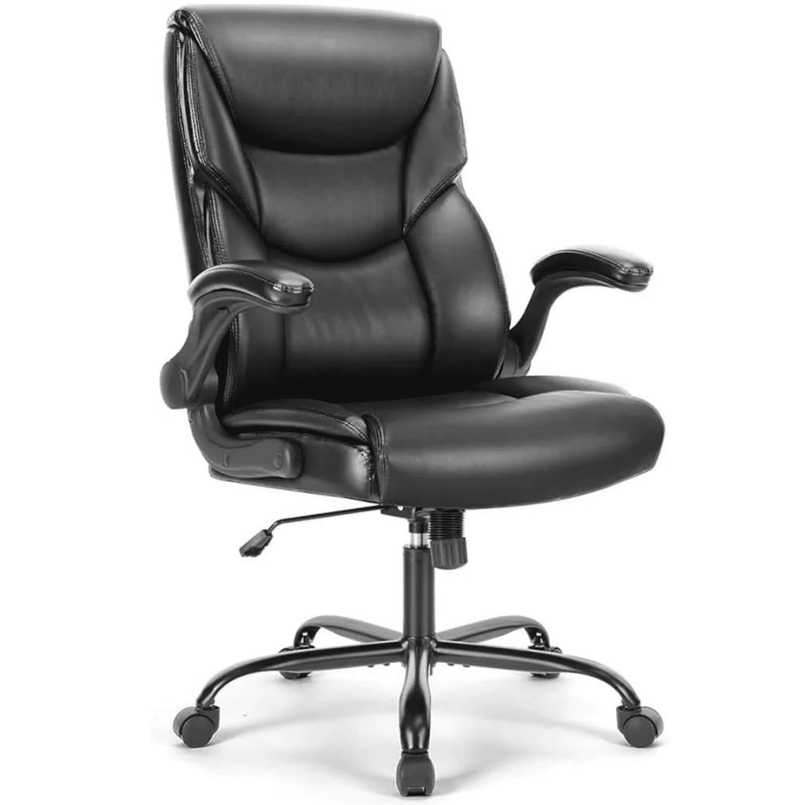 Ergonomic Office Chair, High Back Executive Desk Chair with Lumbar Support, Adjustable PU Leather Computer Chair with Flip-up Arms, Swivel Rolling Wheels Chair for Home and Office Use