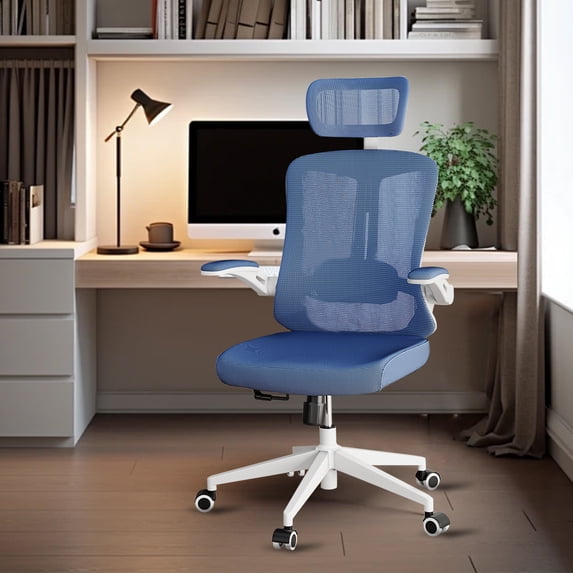 Ergonomic Office Chair, Home Office Desk Chair with Adjustable Headrest & Lumbar Support, Swivel High Back Computer Chair, Breathable Mesh Chair, PU Silent Wheels, Flip-Up Arms