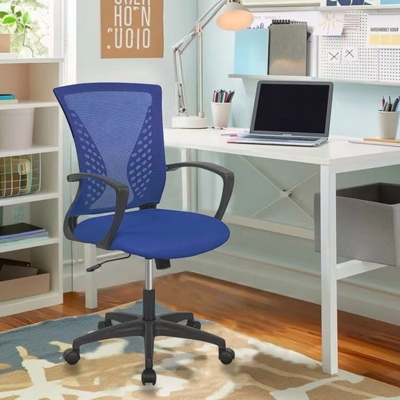 Ergonomic Office Chair Home Desk Chair Mid Back Mesh Chair Swivel Rolling Computer Chair Modern Task Chair Executive Chair with Armrests Lumbar Support for Women Men, Blue