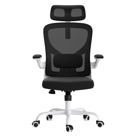 Ergonomic Office Chair, Home Office Desk Chair with Headrest, High Back Computer Chair with Armrests and Adjustable Lumbar Support for Home Office Study Room, White & Black