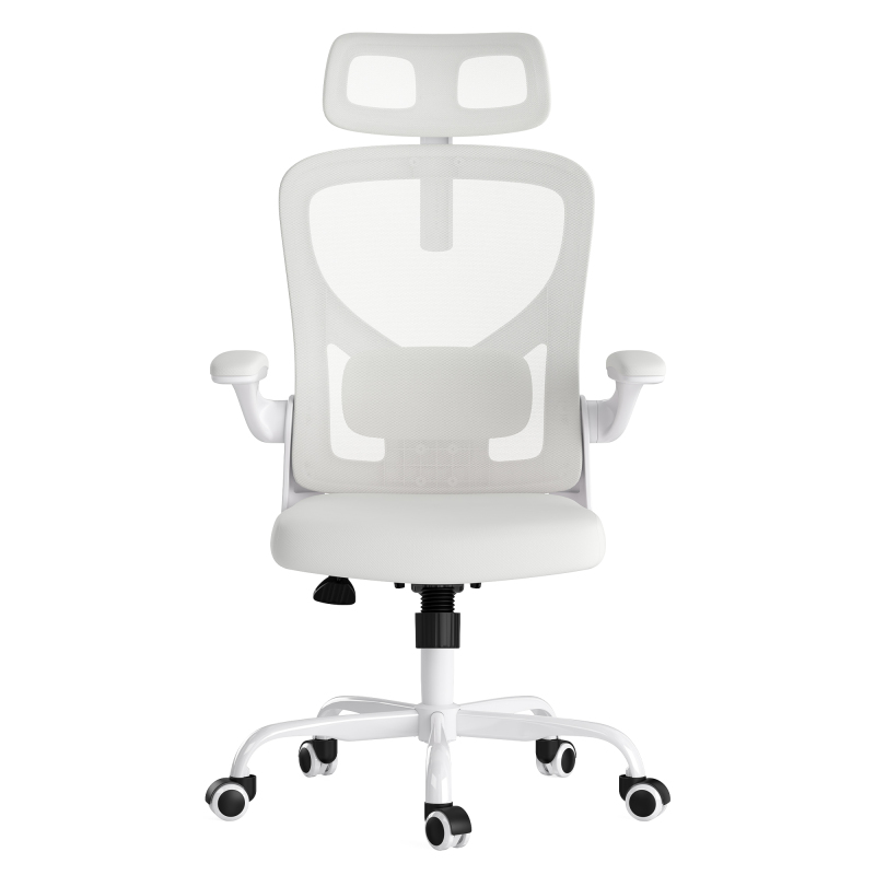 Ergonomic Office Chair, Home Office Desk Chair with Headrest, High Back Computer Chair with Armrests and Adjustable Lumbar Support for Home Office Study Room, White & Khaki