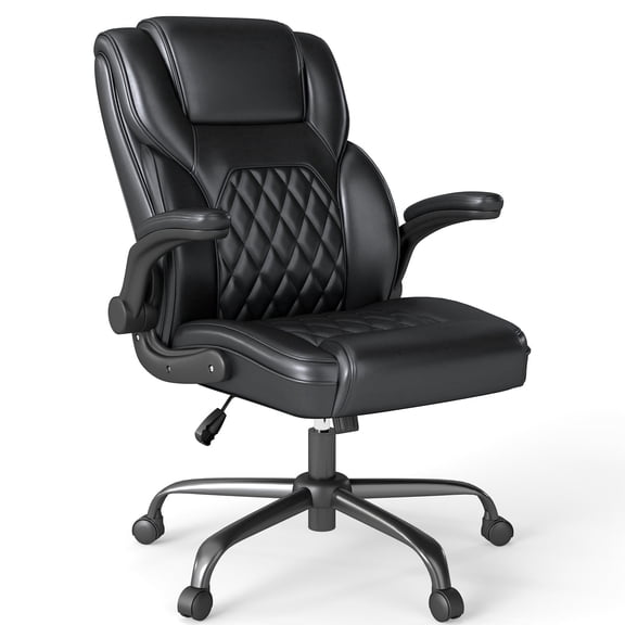YERAIRR Leather Office Chair Big and Tall Wide Seat Task Chair Ergonomic Computer Desk Chair High Back, Adjustable Armrests, Thick Seat Cushion Black