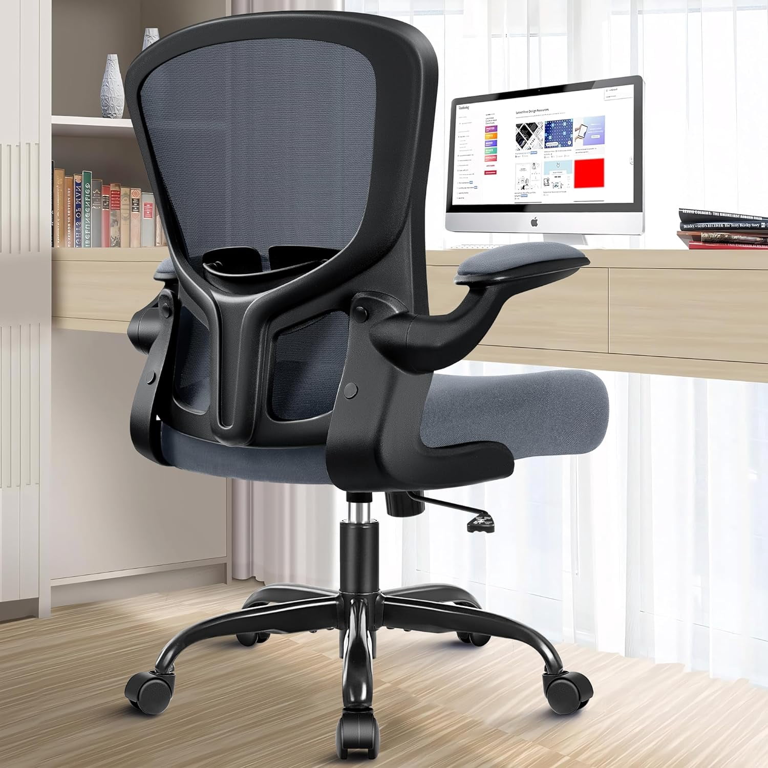 Ergonomic Office Chair, Lumbar Support Desk Chair with Flip-up Armrest ...