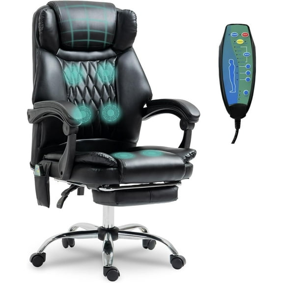 Ergonomic Office Chair with Massager, Heated Office Chair Reclining Massage Desk Chair, Home Office Desk Chair w/Foot Rest, Padded Armrest, Height Adjustable Swivel Work Chair (Black)