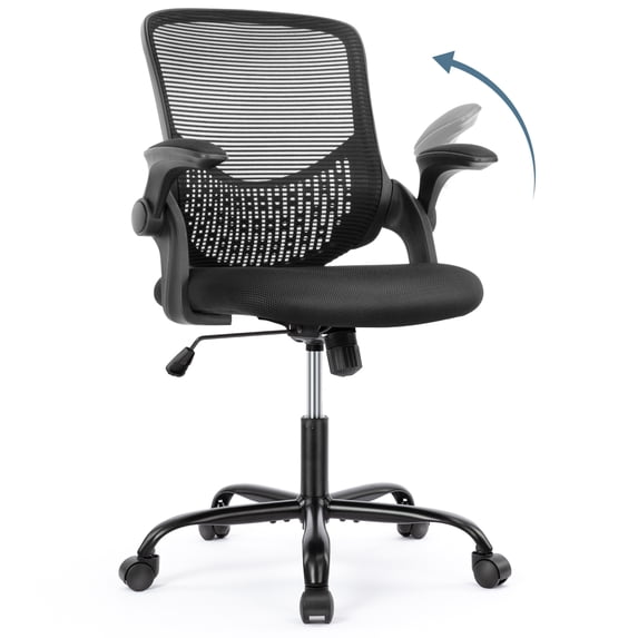 Ergonomic Office Chair, Mesh Computer Chair Home Office Desk Chairs with Flip-Up Arms, Height Adjustable, Rolling Swivel Chair with Lumbar Support , Tilt and Lock, Black