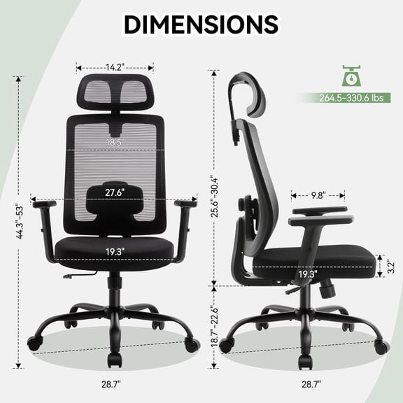 Ergonomic Office Chair Mesh High Back with Adjustable Lumbar Support and 3D Headrest for Home Work