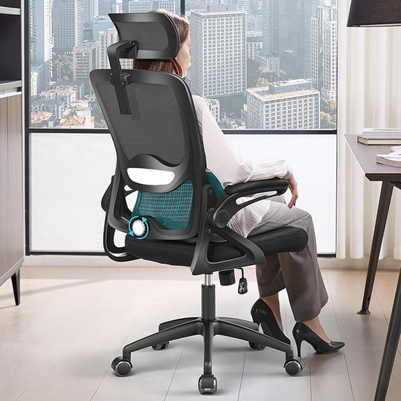 Ergonomic Office Chair,Mesh Office Chair with Lumbar Support,High Back Desk Chair with Flip-up Arms,400 lbs Big and Tall Computer Chair with Headrest,Comfy Desk Chairs (Black)