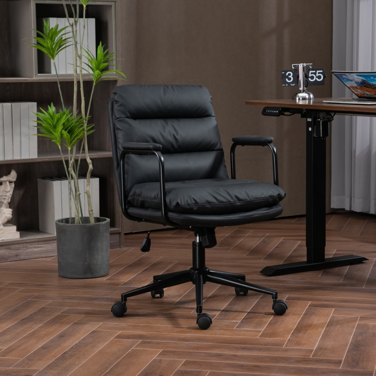 Ergonomic Office Chair,MidBack Leather Computer Desk Chair with Arms