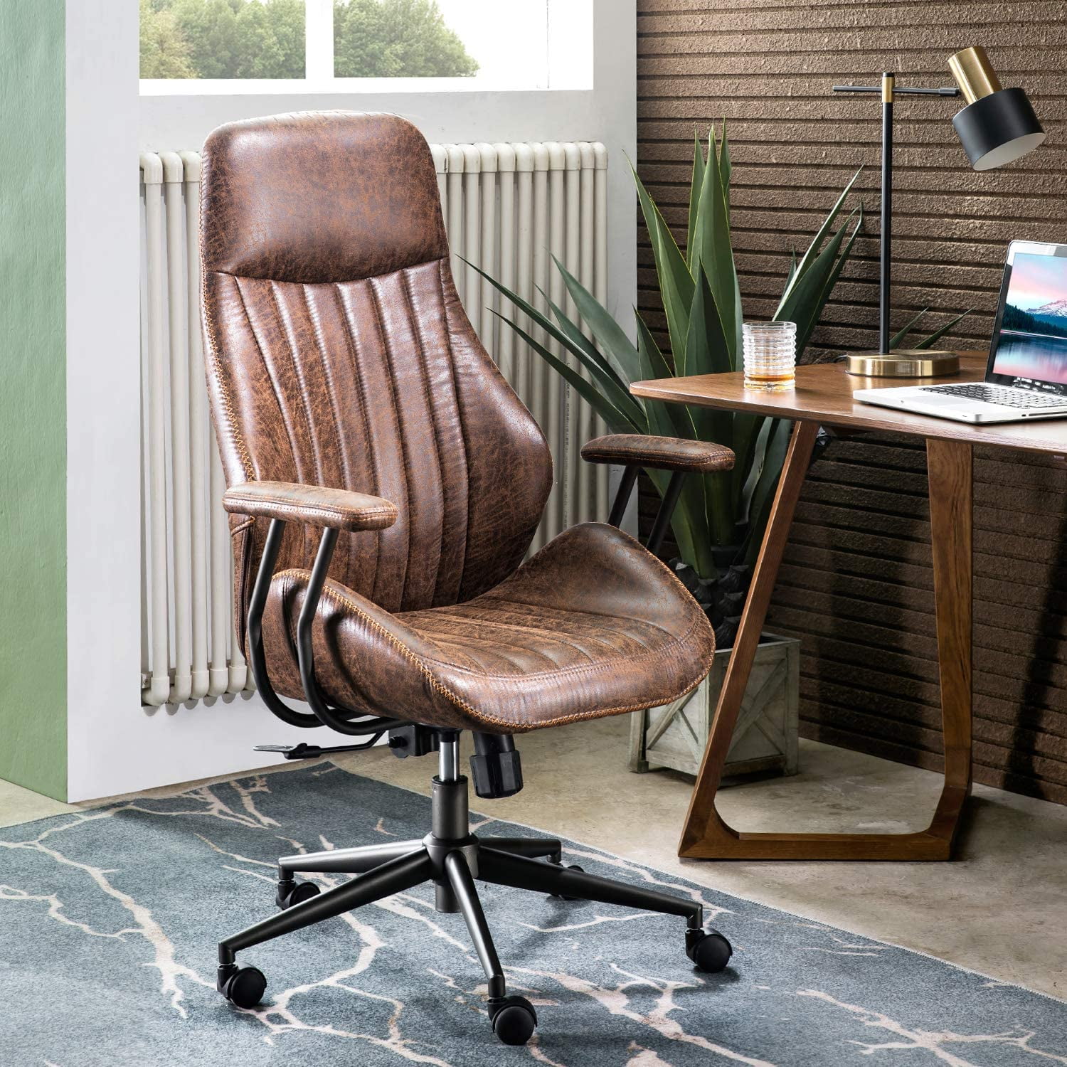 Ergonomic Office Chair Modern Computer Desk Chair High Back Suede Fabric Desk Chair with Lumbar Support for Executive or Home Office Brown Walmart