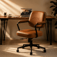 thumbnail image 1 of Ergonomic Office Chair, PU Leather Executive Desk Chair with Fixed Armrests, Adjustable Height, Rocking Function, 360° Swivel Rolling Wheels Brown, 1 of 7