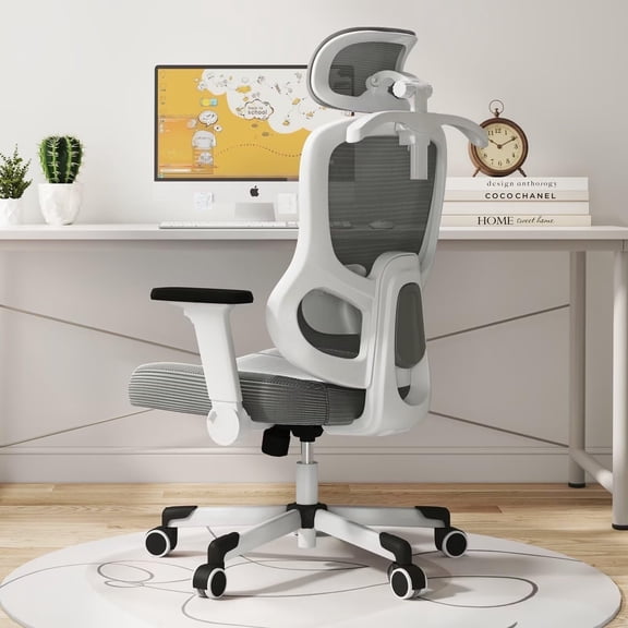 Frelaxbone Adult Mesh High Back Indoor Residential Adjustable Armrest Office Chairs, Caster, Grey