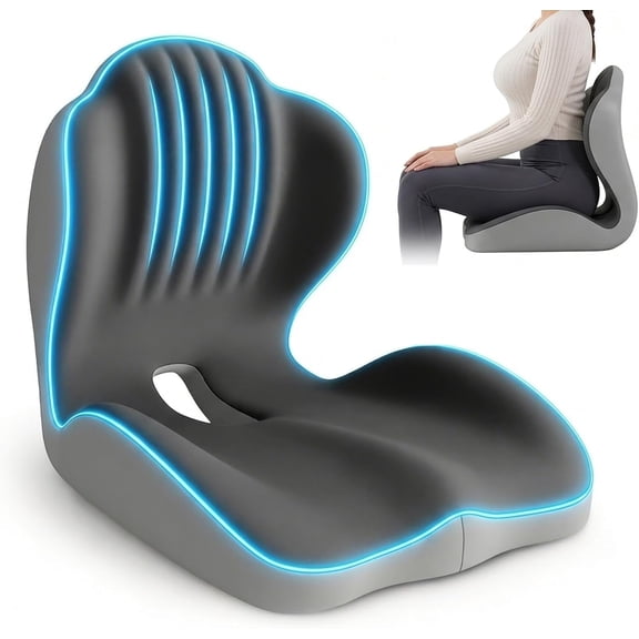 Ergonomic Office Chair Seat Cushions, Seashell Memory Foam Orthopedic Cushion with L-Shaped Design and Coccyx Hollow, Lumbar Support & Tailbone Pain Relief for Car, Truck, Gaming Chair (Grey)