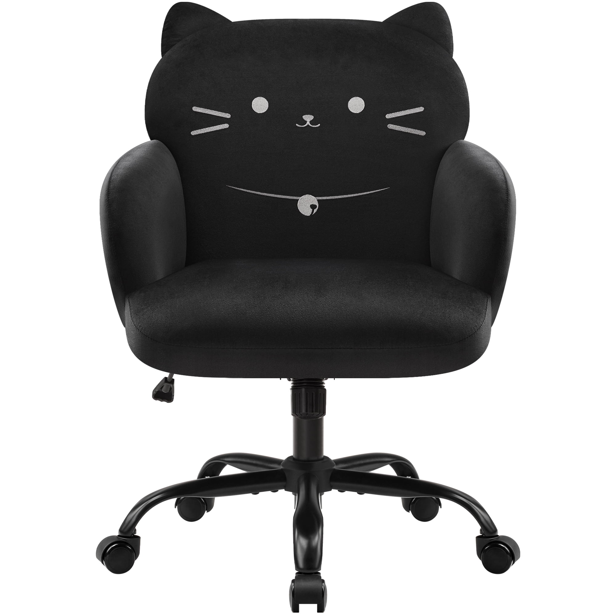 Ergonomic Office Chair for Women  Cute Pet Cat Themed, Velvet Upholstered, Wide Seat, Tufted Desk Chair for Bedroom Study