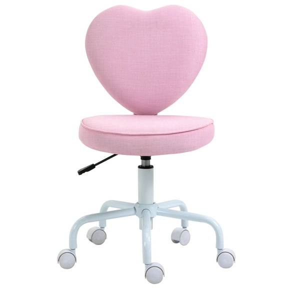 Ergonomic Office Chairs, HOMCOM Heart Love Shaped Back Design Office Chair with Adjustable Height and 360 Swivel Castor Wheels, Pink, Pink Office Chairs,Linen Leather Office Chairs