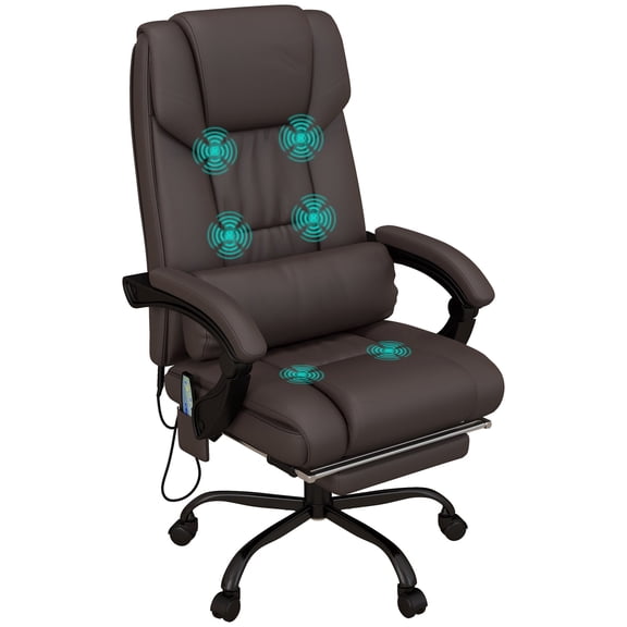 Ergonomic Office Chairs, High Back Vibration Massage Office Chair with 6 Points, Hight Adjustable Computer Desk Chair, Reclining Office Chair with Retractable Footrest and Remote, Brown