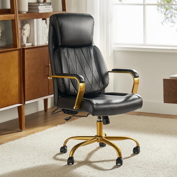 Ergonomic Office Chairs with Inflatable Lumbar Support High Back Leather Executive Chair with Arms for Boss BLACK