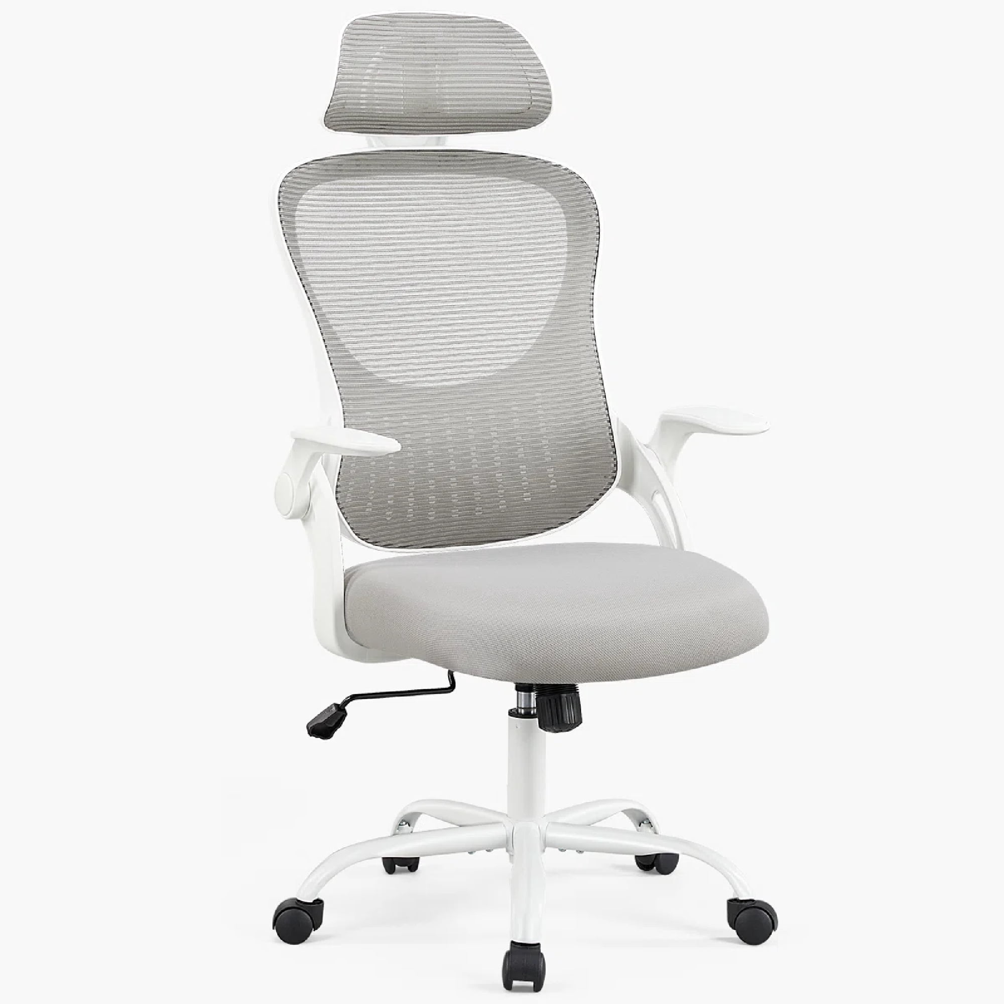Ergonomic Office Desk Chair, High-Back Mesh Computer Chair with Adjustable Headrest, Lumbar Support, Flip-Up Armrests, Swivel Rolling Task Chair for Home Office, Gray