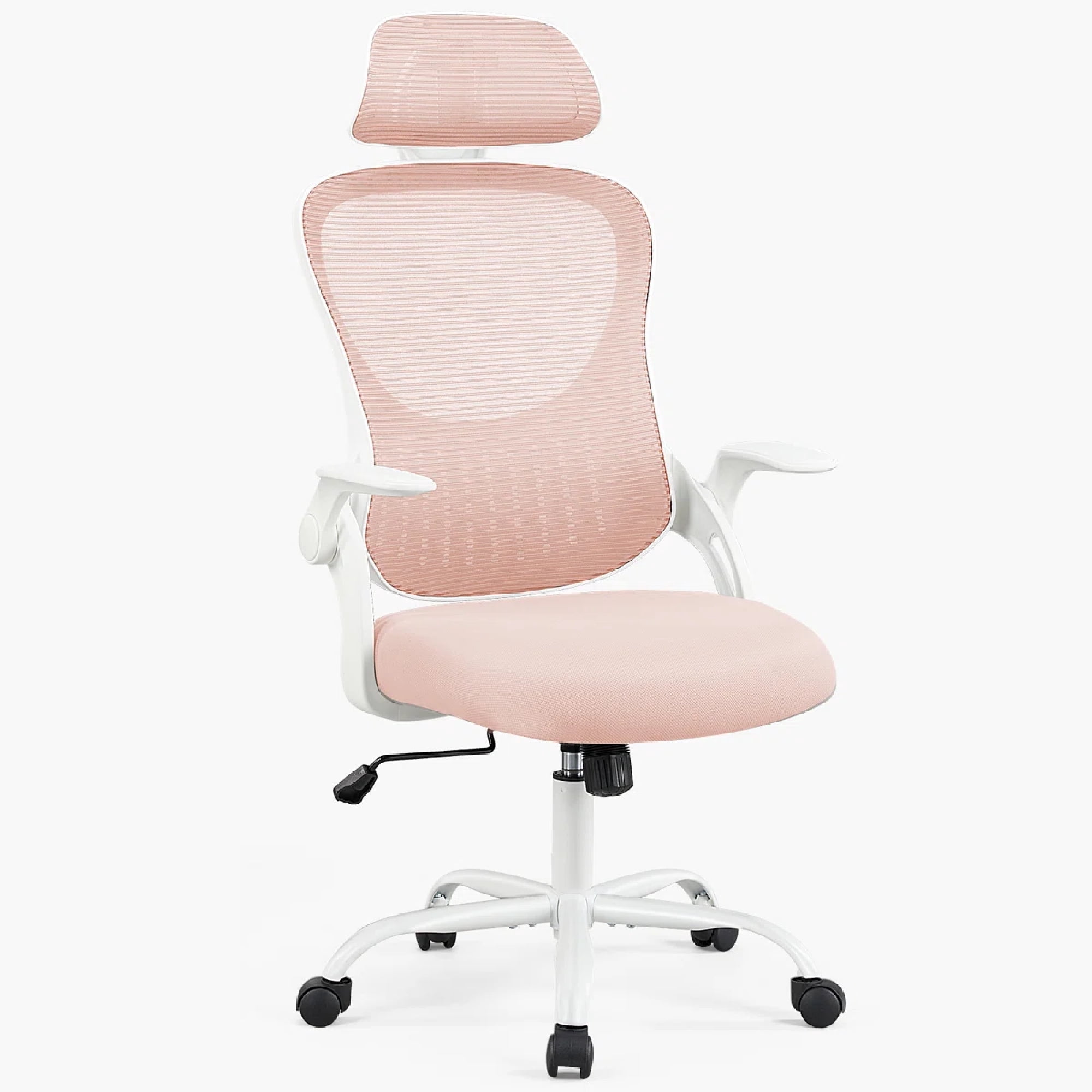 Ergonomic Office Desk Chair, High-Back Mesh Computer Chair with Adjustable Headrest, Lumbar Support, Flip-Up Armrests, Swivel Rolling Task Chair for Home Office, Pink