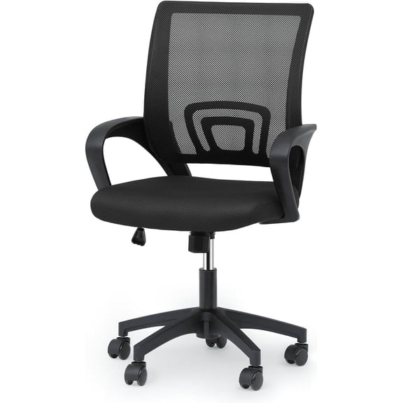 Ergonomic Office Desk Chair, Mid-Back Mesh Computer Chair, Swivel Chair with Breathable Backrest & Lumbar Support, Adjustable Height for Gaming, Work, Study, 300 Lbs Capacity, Black