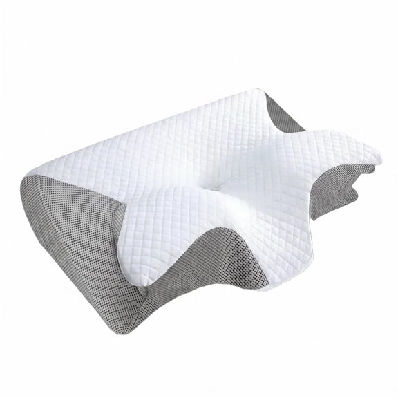 Ergonomic Orthopedic Bed Pillow for All Sleeping Positions, Contour Memory Foam Cervical Pillow for Shoulder & Neck Support, Cooling Breathable Neck Contour Pillow, White
