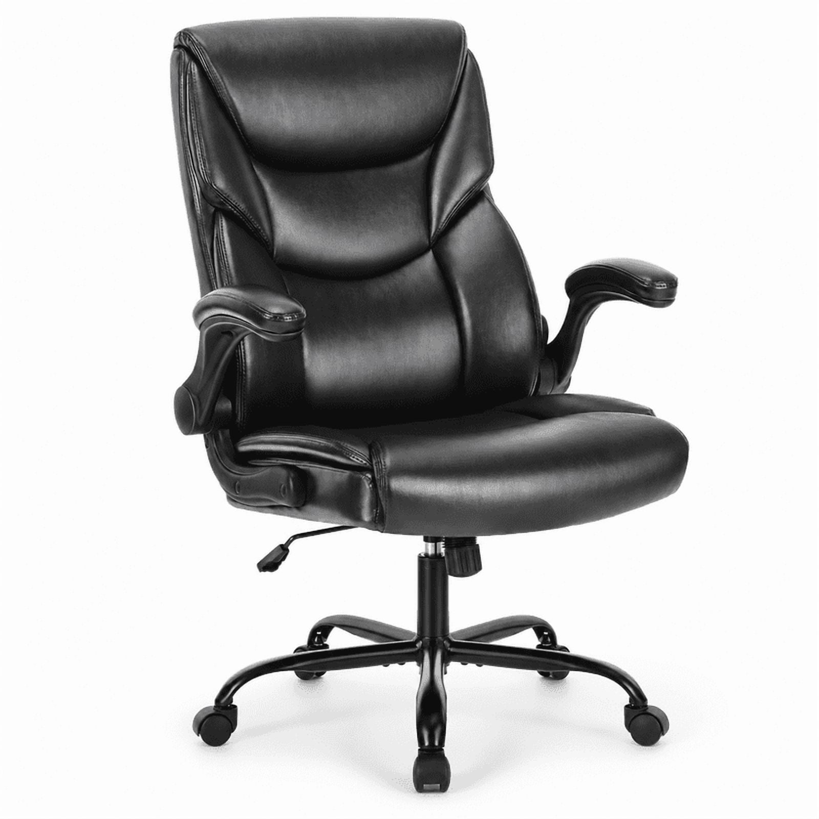 Ergonomic PU Leather Executive Office Chair, Adjustable Height Desk Chair with Lumbar Support, Wide Seat, 360° Swivel and Quiet Wheels, Black