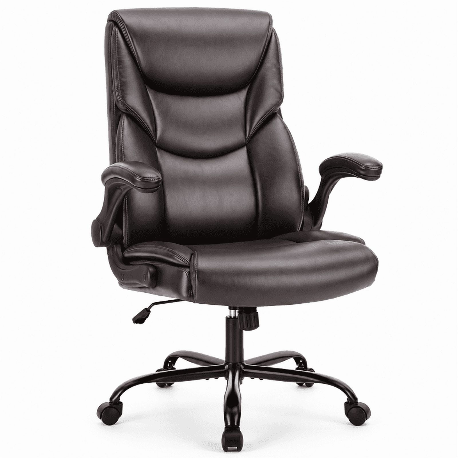 Ergonomic PU Leather Executive Office Chair, Adjustable Height Desk Chair with Lumbar Support, Wide Seat, 360° Swivel and Quiet Wheels, Brown