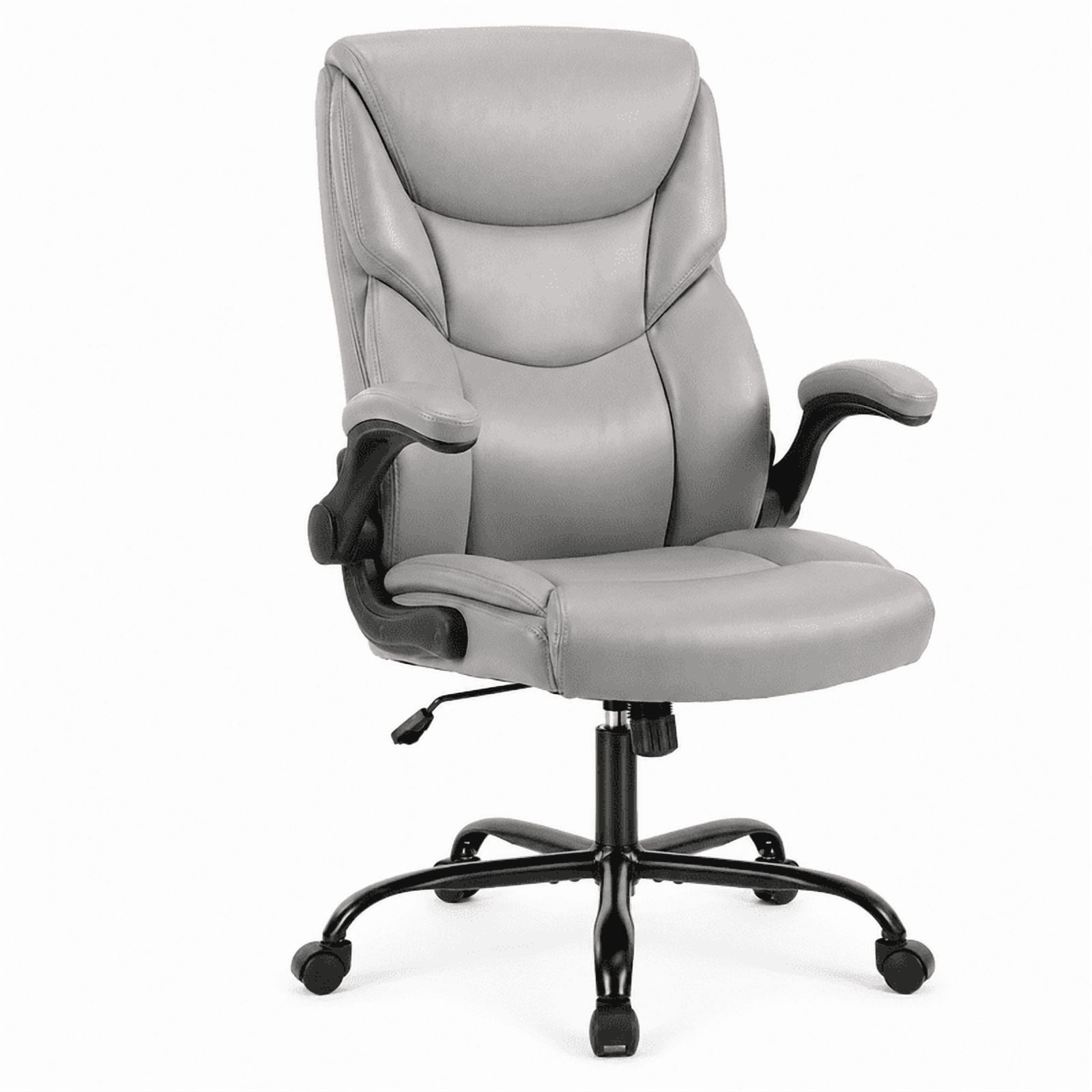 Ergonomic PU Leather Executive Office Chair, Adjustable Height Desk Chair with Lumbar Support, Wide Seat, 360° Swivel and Quiet Wheels, Gray