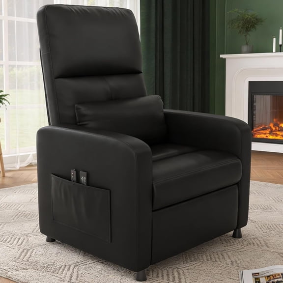 Ergonomic Power Recliner Chair, Adjustable Electric Recliner Sofa with Tall Supportive Backrest, Overstuffed PU Leather, USB Port & Lumbar Support, Side Pockets for Living Room,Black