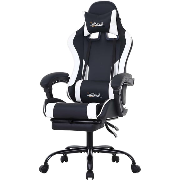 Ergonomic Racing Desk Chair Computer Chair Gaming Chair with Footrest Lumbar Support Headrest Armrest Task Rolling Swivel Ergonomic E-Sports Adjustable PC Gamer Chair, White