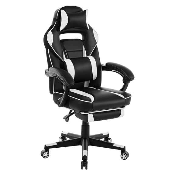 Ergonomic Racing Style Gaming Chair with Massage Lumbar Support, Retractable Footrest & Adjustable Headrest - Big and Tall Computer Desk Chair for Home Office