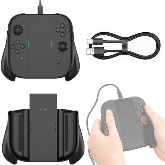 Ergonomic Rechargeable Charger Grip for Switch 2 - Easy Grip Charging with Indicator, Includes USB-C Cable-Black
