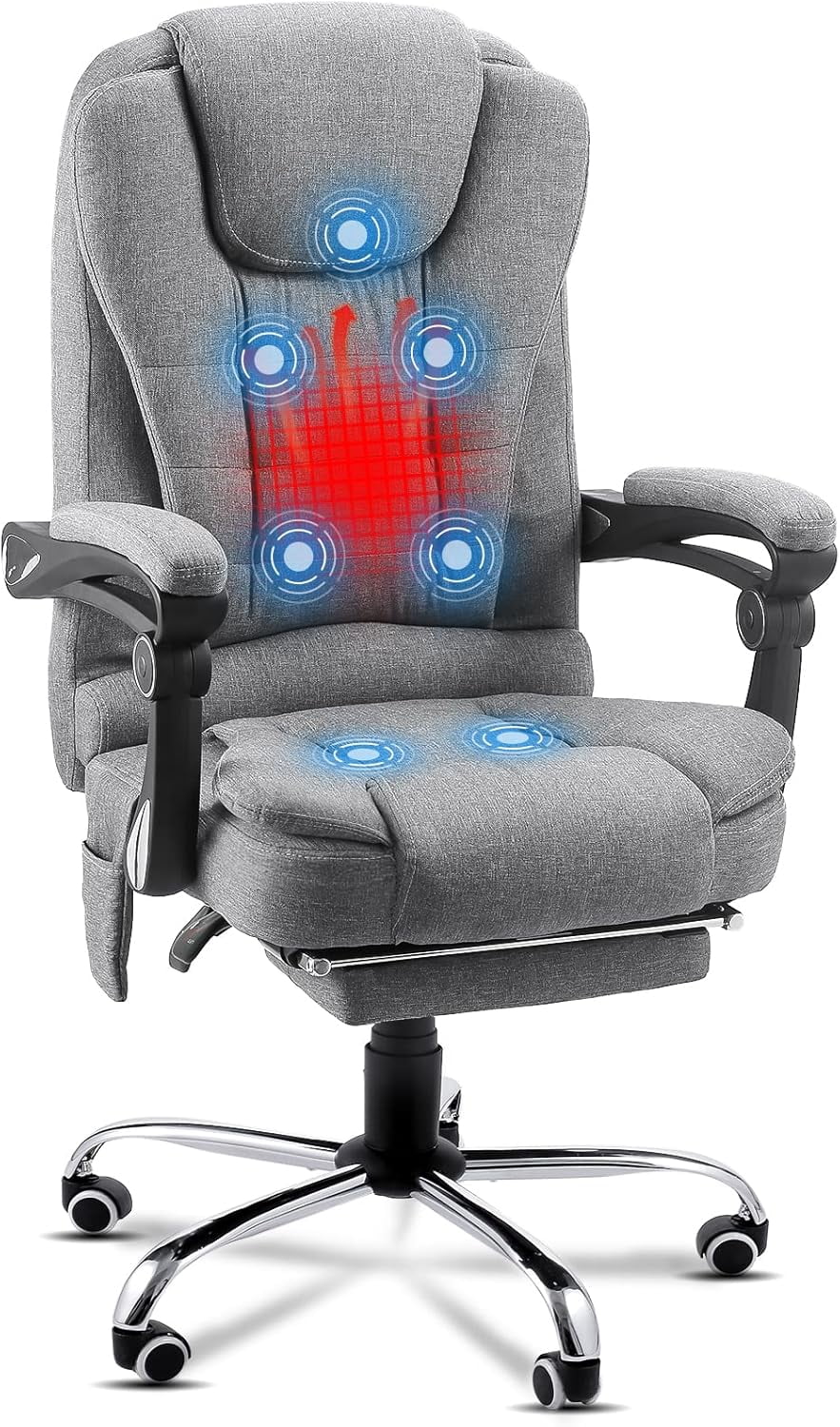 Ergonomic Reclining Office Chair, Heat & Massage High Back Desk Chair w/Retractable Footrest
