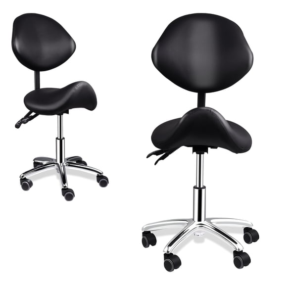 Ergonomic Rolling Saddle Chair, Height Adjustable Chair with Wheels and Backrest, Professional Salon Chair for Hair Stylist and Spa(Black)
