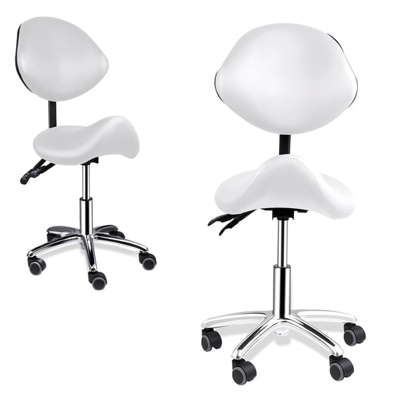 Ergonomic Rolling Saddle Chair, Height Adjustable Chair with Wheels and Backrest, Professional Salon Chair for Hair Stylist and Spa(White)