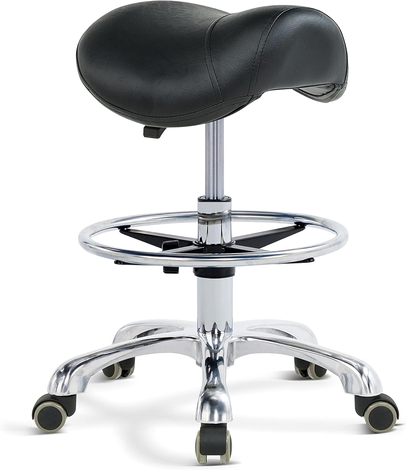 Ergonomic Rolling Saddle Stool Chair with Wheels Adjustable Swivel Stool with Back and Footrest Heavy Duty for Esthetician, Artist, Dental, Medical, Spa, Salon, Cutting, Home Office
