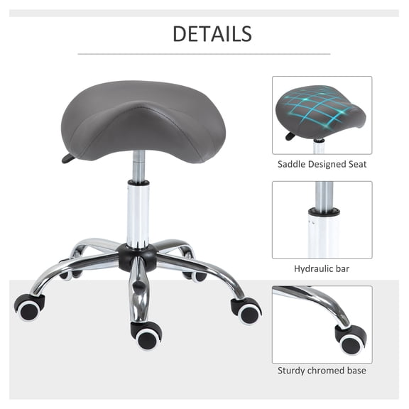 Ergonomic Rolling Saddle Stool PU Leather Hydraulic Spa Stool Height Adjustable Swivel Drafting Medical Salon Chair, Grey