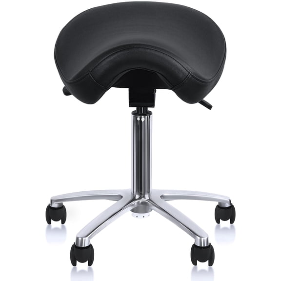 Ergonomic Saddle Stool | Backless Rolling Office Task Chair with Adjustable Height and Tilt | PU Leather, Foam Padded Seat for Drafting, Medical, Dental Use, Black