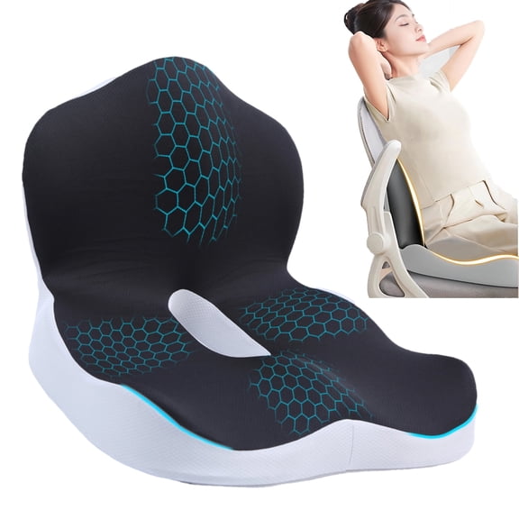 Ergonomic Seat Cushion with Lumbar Support, 2-in-1 Memory Foam Chair Pad for Posture Support & Comfort, Non-Slip Design for Office, Car, Wheelchair – 11.8" W x 16.5" D x 17.7" H