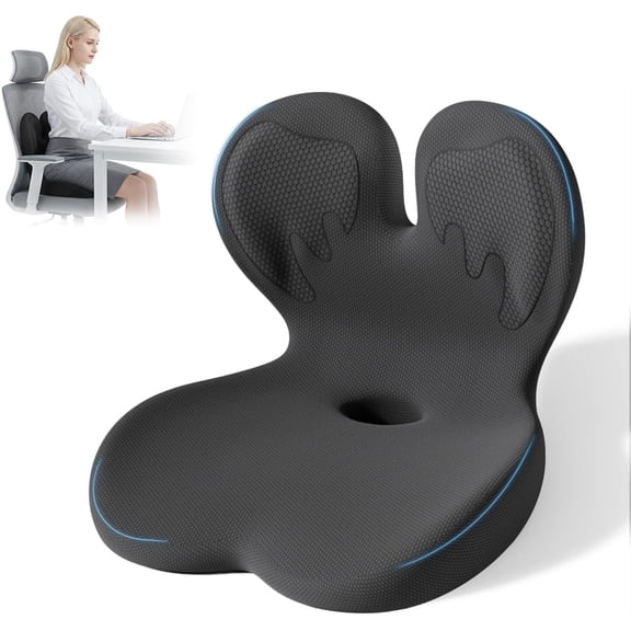 Ergonomic Seat Cushion,Office Chair Cushion with Lumbar Support Pillow,Memory Foam Car Seat Cushions,Designed for Sciatica, Tailbone,Back Pain,Back Cushion for Office,Car,Home Desk Chair
