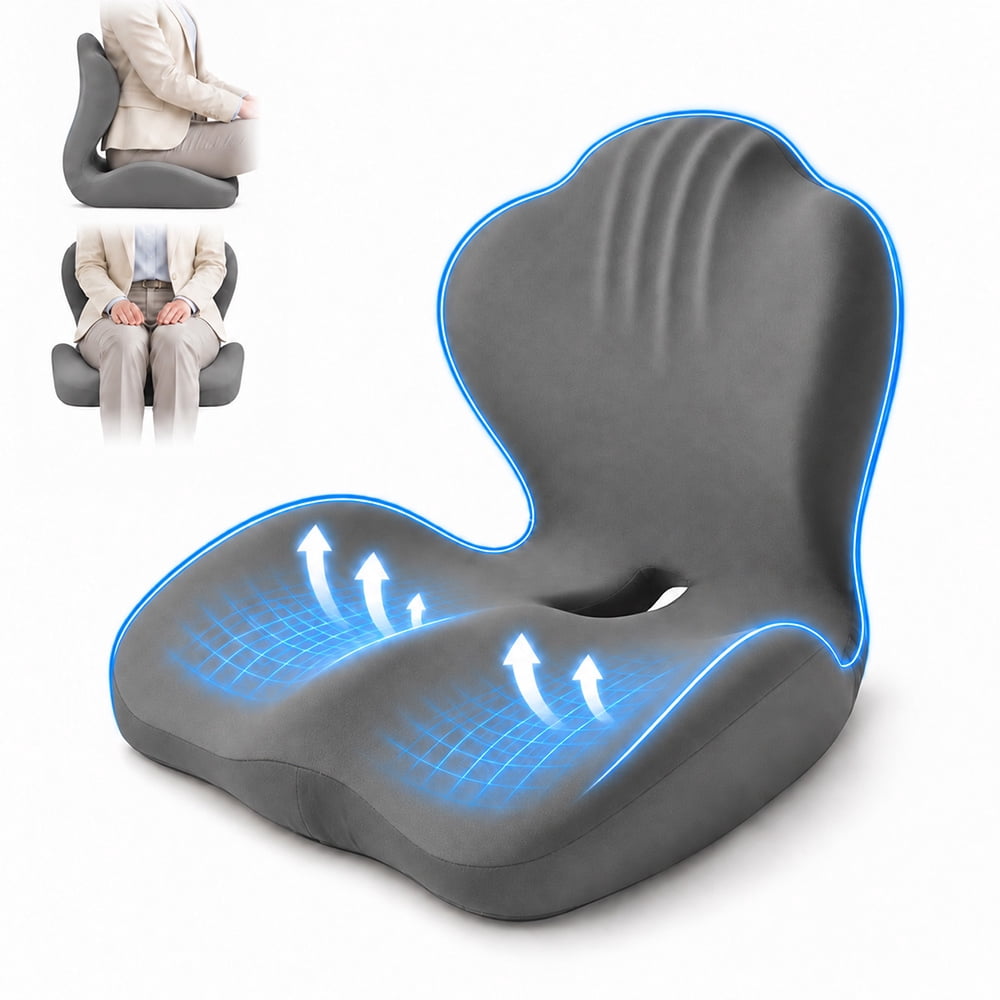 Ergonomic Seat Cushion with Full Back & Lumbar Support - Memory Foam ...