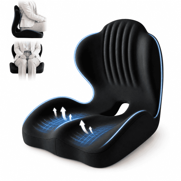 Ergonomic Seat Cushion with Full Back & Lumbar Support - Memory Foam Cushion for Office, Car, Gaming & Wheelchair