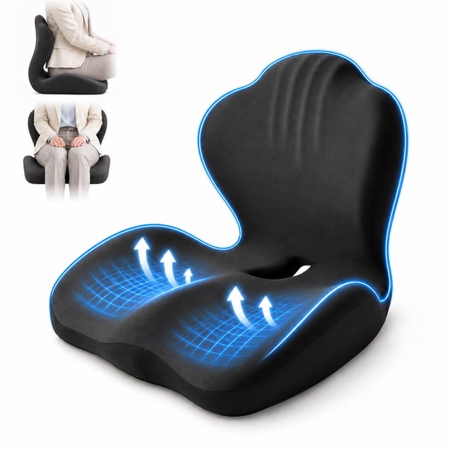 Ergonomic Seat Cushion with Full Back & Lumbar Support - Memory Foam ...