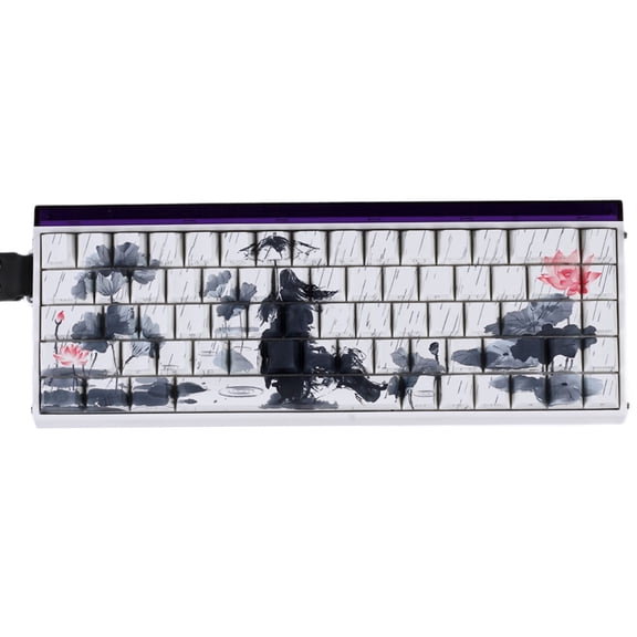 Ergonomic Side Printed Keyboards Keycaps Heat Sublimated Rain Flower Pattern for Mechanical Keyboards 60% 68%