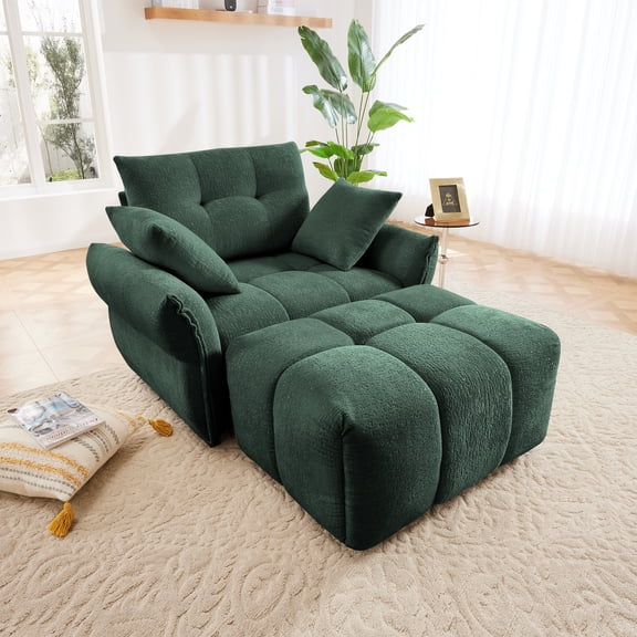 Ergonomic Single Seater Sofa with Ottoman, High-Resilience Support Cushions, Easy Assembly Modern Lounge Chair for Living Room, Office, Study,Green