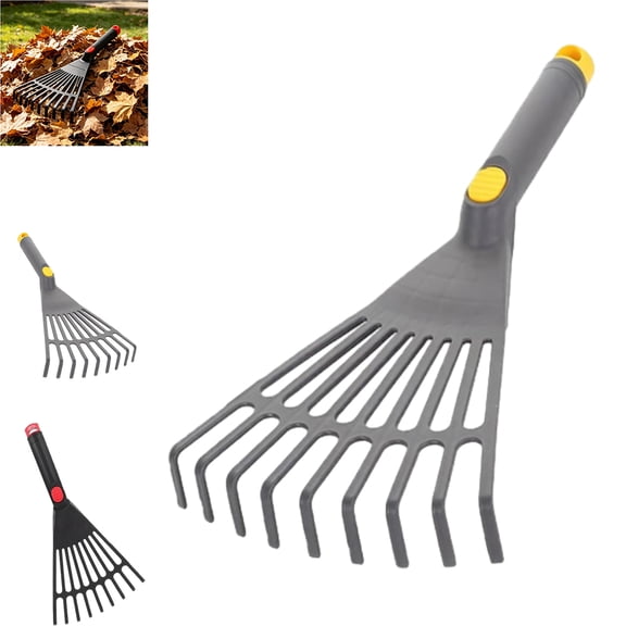 Ergonomic Small Hand Rake, Plastic Hand Garden Rake, Integrated Mini Hand Leaf Rake with Hanging Hole, Portable Small Plastic Rake for Lawn, Flower Bed, Shrub Soil Loosening (Grey)